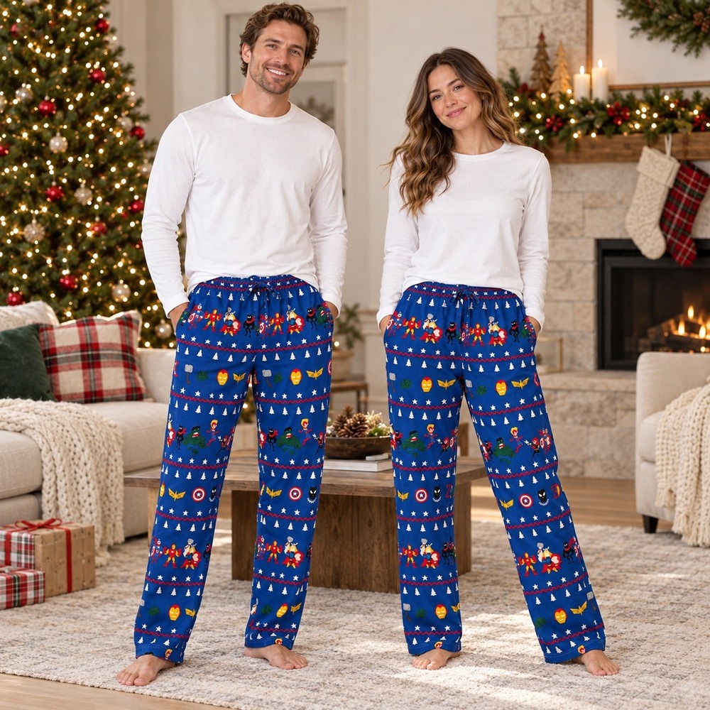 Hanna Andersson Marvel Avengers Christmas Pajama Pants Blue Cotton Flannel Large